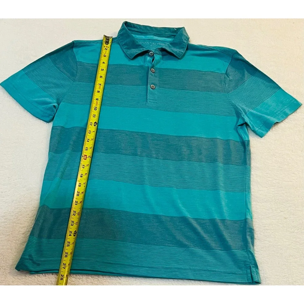 Banana Republic Vintage Mens Teal Striped Polo Shirt Short Sleeve Medium